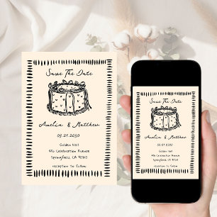 hand drawn Cake Doodle Whimsical Wedding Invitation