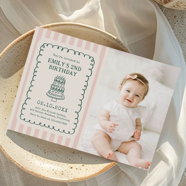 Hand Drawn Cake Quirky Unique Birthday Party Photo Invitation (Creator Uploaded)