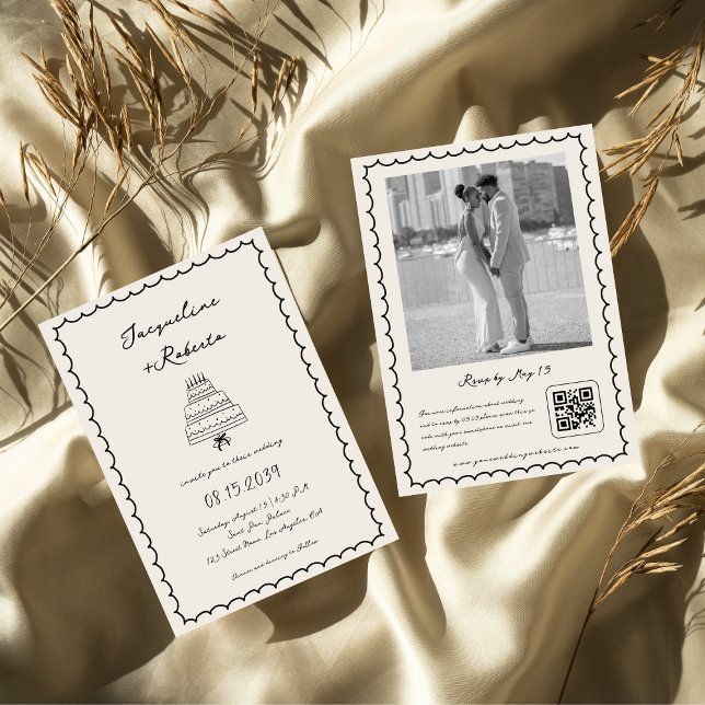 Hand Drawn Cake Whimsical Retro Vintage Wedding Invitation (Creator Uploaded)