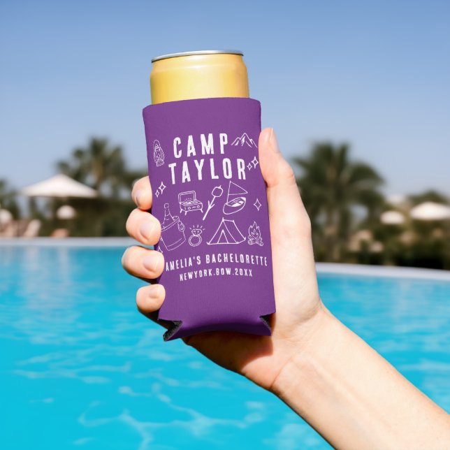 Hand drawn Camp Bachelorette Custom Can Cooler (In Situ Pool)