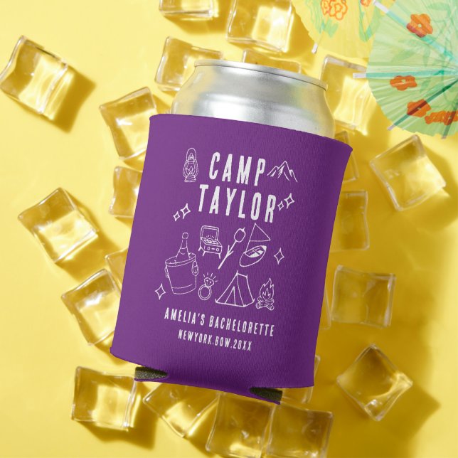 Hand drawn Camp Bachelorette Custom Can Cooler (In Situ Summer)