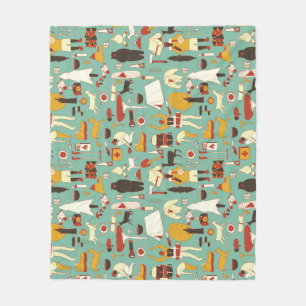 Hand-drawn camping, retro seamless pattern. fleece blanket