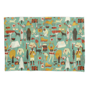 Hand-drawn camping, retro seamless pattern. pillowcase