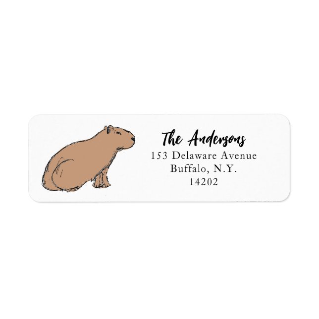 Hand-Drawn Capybara Cute Animal Return Address  Label (Front)