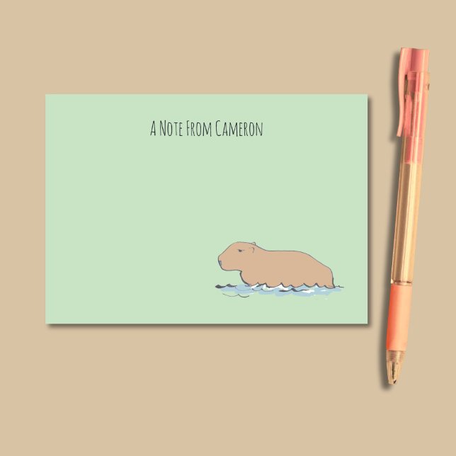 Hand-Drawn Capybara Cute Wildlife Zoo Animal Post-it Notes (These green personalized notes feature a hand-drawn capybara and humorous, vintage style typography.)
