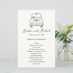Hand Drawn Car Doodle Modern Wedding Program