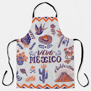 hand drawn card with national symbols and elements apron