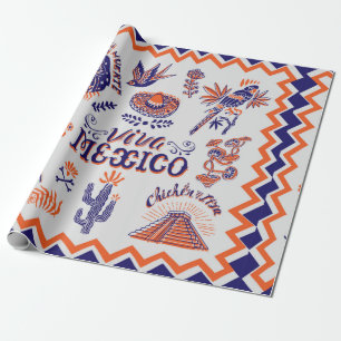 hand drawn card with national symbols and elements wrapping paper