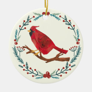 Hand-Drawn Cardinal Elegant Personalised Ceramic Ornament