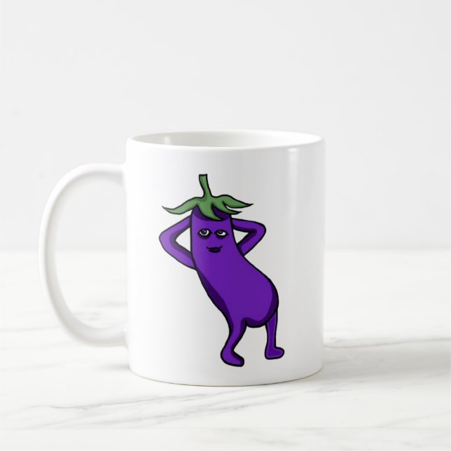 Hand Drawn Cartoon Cute Eggplants Posing Coffee Mug (Left)