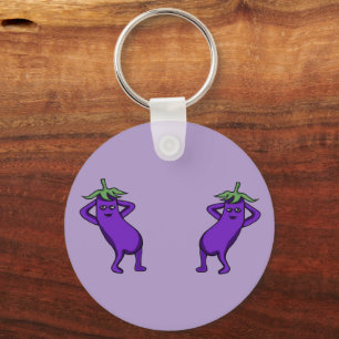 Hand Drawn Cartoon Cute Eggplants Posing Keychain