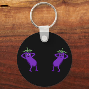 Hand Drawn Cartoon Cute Eggplants Posing Keychain