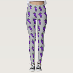 Hand Drawn Cartoon Cute Eggplants Posing Leggings