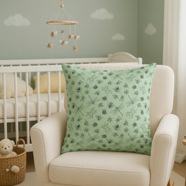 Hand-Drawn Cartoon Insects Pattern  Cushion (Creator Uploaded)