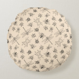 Hand-Drawn Cartoon Insects Pattern Round Cushion