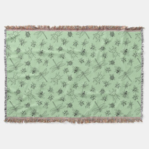 Hand-Drawn Cartoon Insects Pattern Throw Blanket