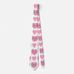 Hand Drawn Cartoon Smiling Cute Pink Heart Novelty Tie