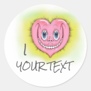 Hand Drawn Cartoon Smiling Cute Pink I Heart Classic Round Sticker