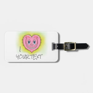 Hand Drawn Cartoon Smiling Cute Pink I Heart Luggage Tag
