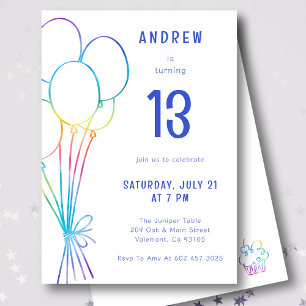 Hand Drawn Casual Birthday Rainbow Balloon Kids  Invitation
