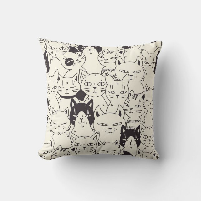 Hand-drawn cats doodle seamless pattern. cushion (Front)