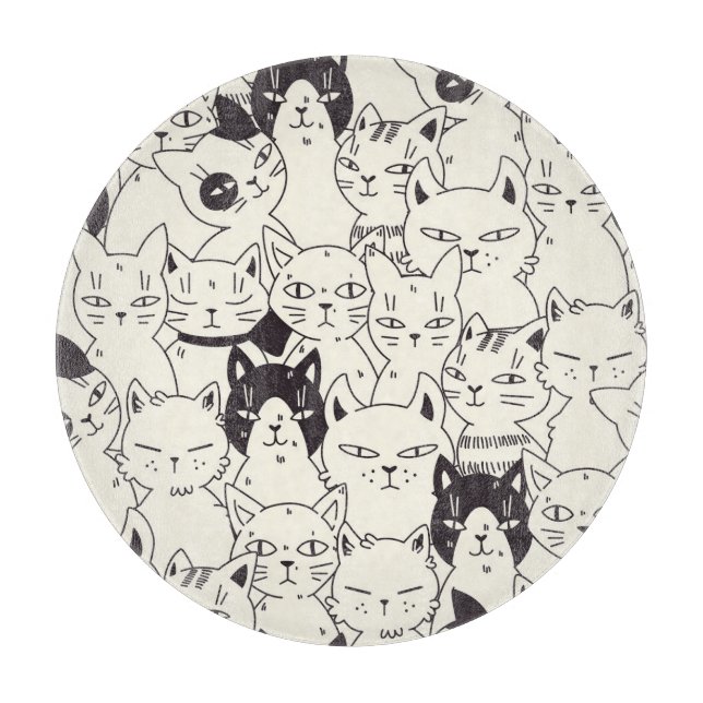 Hand-drawn cats doodle seamless pattern. cutting board (Front)