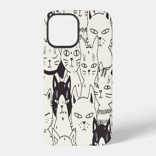 Hand-drawn cats doodle seamless pattern. iPhone 12 case
