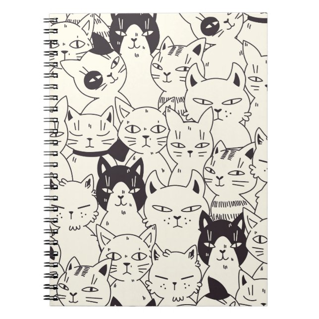 Hand-drawn cats doodle seamless pattern. notebook (Front)