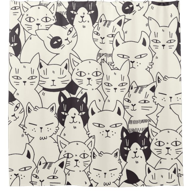 Hand-drawn cats doodle seamless pattern. shower curtain (Front)