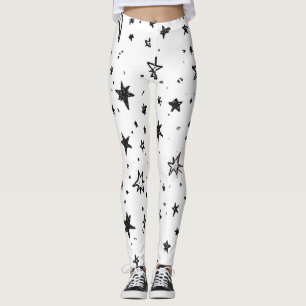 Hand Drawn Celestial Night Sky Pattern Leggings