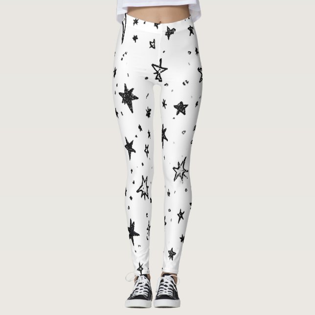 Hand Drawn Celestial Night Sky Pattern Leggings (Front)