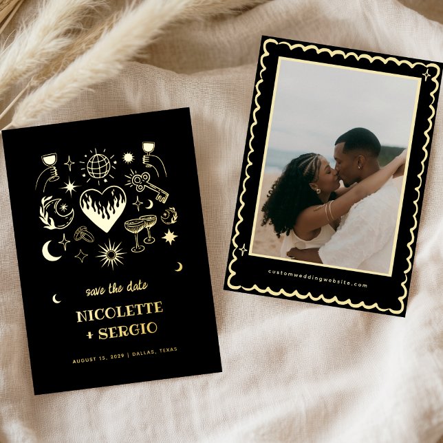 Hand Drawn Celestial Wedding Save the Date in Gold (Creator Uploaded)