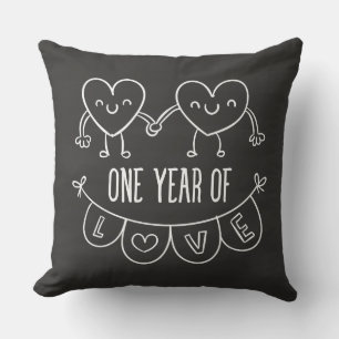 Hand Drawn Chalboard 1st Anniversary Throw Pillow