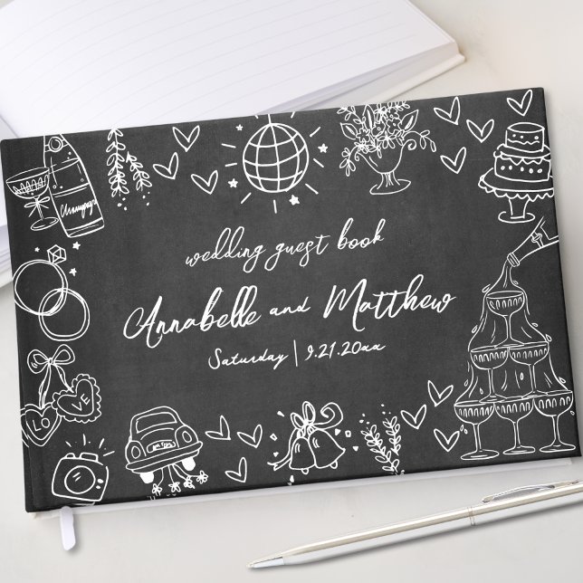 Hand Drawn Chalk Whimsical Wedding Guest Book (Hand Drawn Chalk Whimsical Wedding Guest Book)