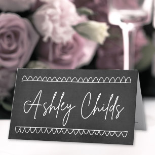 Hand Drawn Chalkboard Whimsical Name Wedding Place Card
