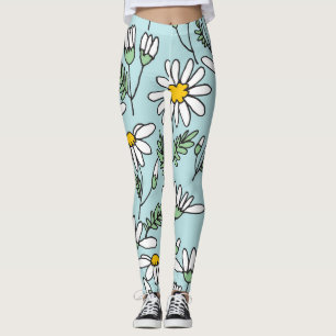 Hand-Drawn Chamomile Pattern. Leggings