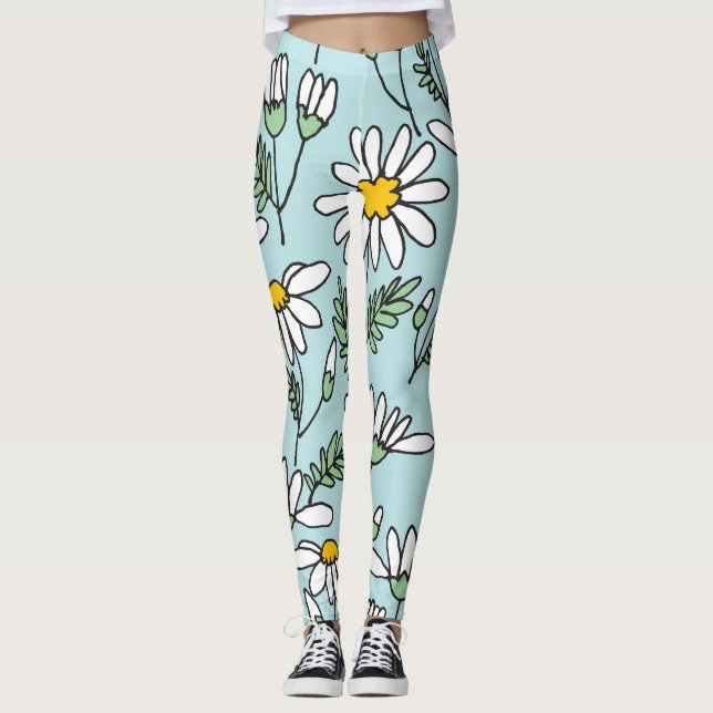 Hand-Drawn Chamomile Pattern. Leggings (Front)