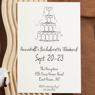 Hand Drawn Champagne Bachelorette Party Weekend  Invitation