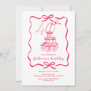 Hand Drawn Champagne Cocktail 40th Birthday Party Invitation