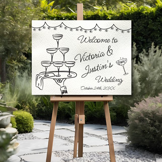 Hand drawn Champagne Doodle Wedding Welcome Sign (Creator Uploaded)