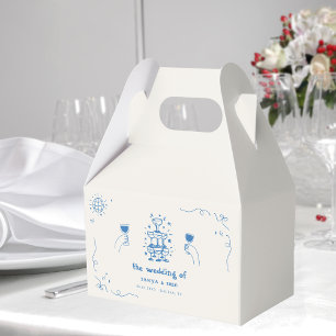 Hand Drawn Champagne French Disco Wedding Favour Box