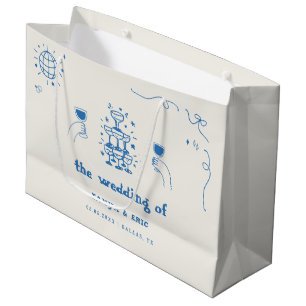 Hand Drawn Champagne French Disco Wedding Favour Large Gift Bag