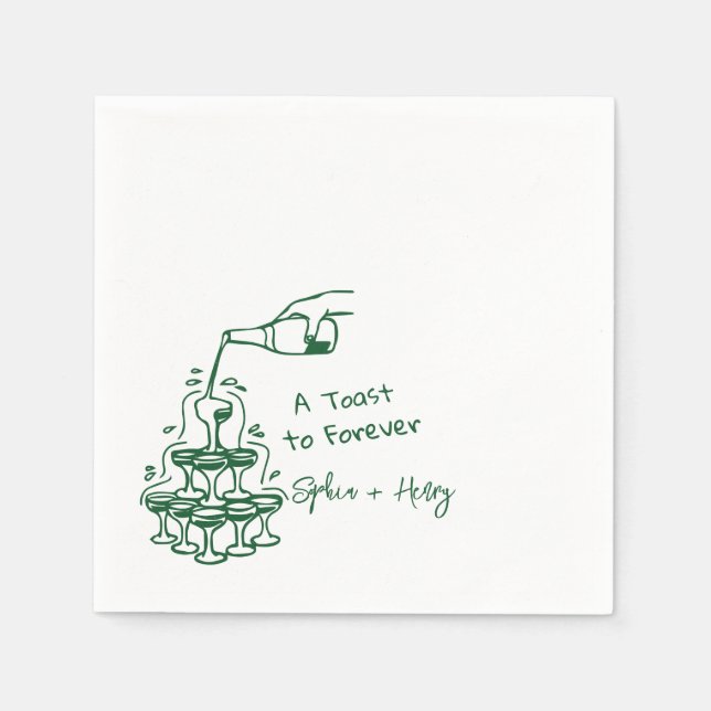 Hand Drawn Champagne Glass Tower Wedding Napkin (Front)