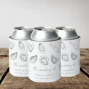 Hand Drawn Champagne & Oysters Roast Wedding Favou Can Cooler