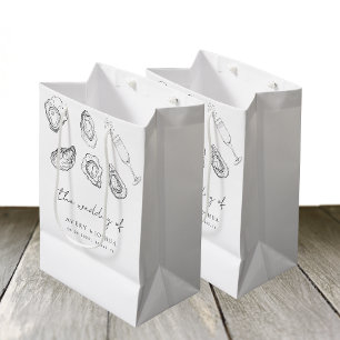 Hand Drawn Champagne & Oysters Roast Wedding Favou Medium Gift Bag
