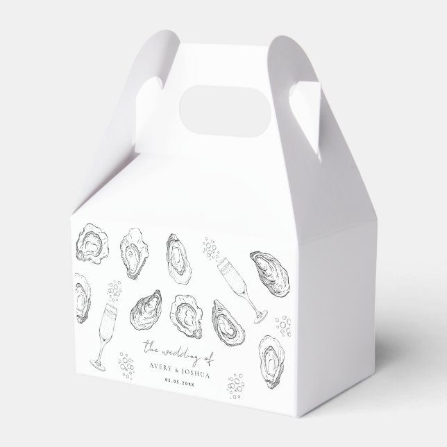 Hand Drawn Champagne & Oysters Roast Wedding Favour Box (Front Side)