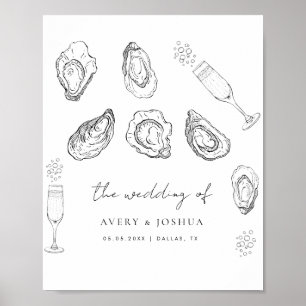 Hand Drawn Champagne Oysters Roast Wedding Favour Poster