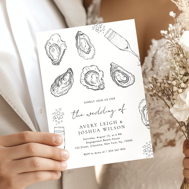 Hand Drawn Champagne & Oysters Roast Wedding Invitation (Creator Uploaded)