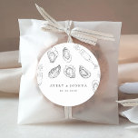 Hand Drawn Champagne & Oysters Roast Wedding Party Classic Round Sticker<br><div class="desc">Celebrate your wedding/engagement with these elegant stickers,  featuring drawn champagne,  oysters and editable details. Easily add your own details by clicking on the "personalise" option.</div>