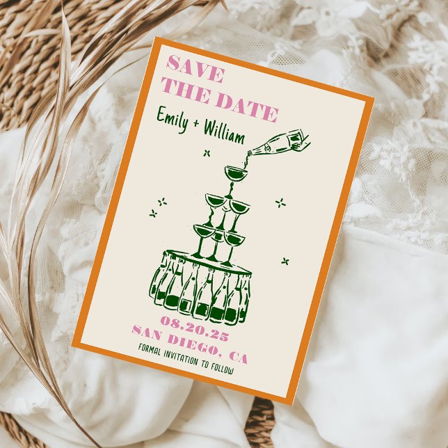 Hand Drawn Champagne Save the date wedding Invitation (Creator Uploaded)